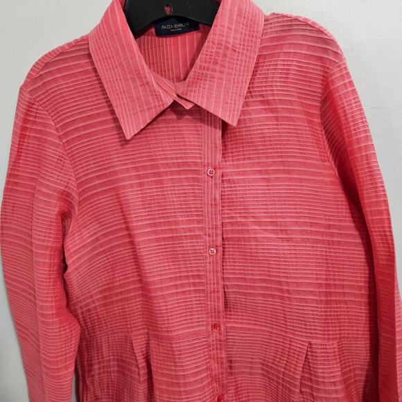 Piazza Sempione Womens Button Up Dress Shirt Pink Coral Linen Cotton Silk Size L - Picture 3 of 7